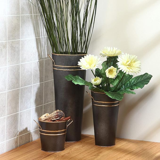 Hosley Set of 4 Metal Vases with Zinc Finish 9 Inch High Ideal Gift for Wedding Special Occasion Home Office Dried Floral Arrangements