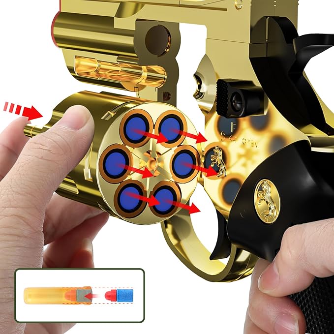 Toy Gun Soft Bullet Toy Revolver, Can fire Sponge Bullets,with 40 Bullets,for Age of 6 7 8 9 10+ Years Old Kid Boys Girls（Gold）