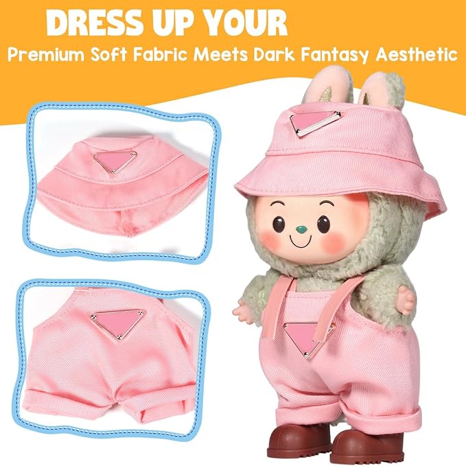 AICase for 17cm Doll Clothes/Outfit,Clothes Set for 17cm Doll,2 Piece Set Hat Clothing,Boys and Girls Stylish Adorable Dolls Clothes Accessories_Pink