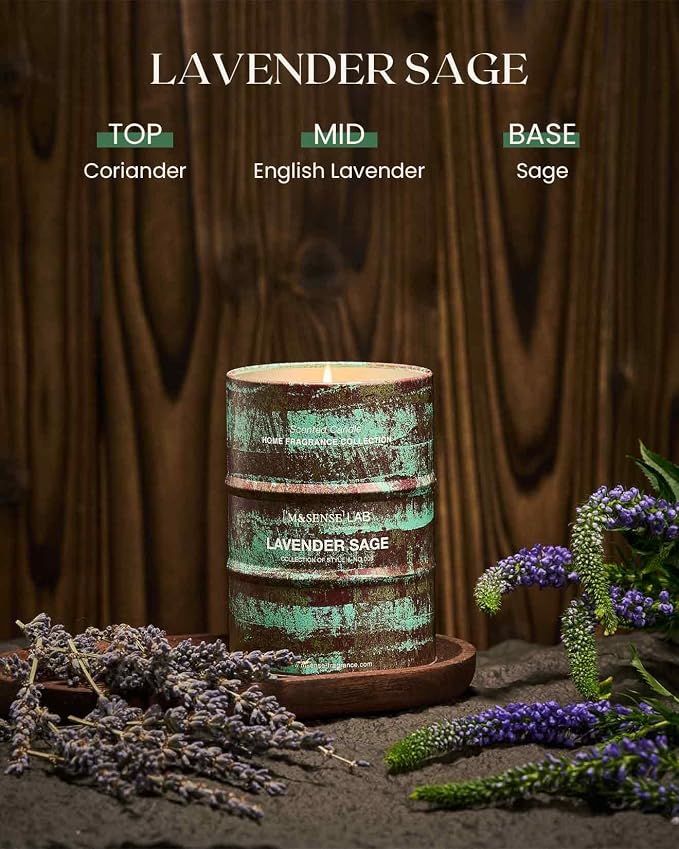 M&SENSE Lavender Sage Soy Candles, 11.3oz | Scented Candles Natural Non Toxic, Aromatherapy, Stress Relief Meditation Relaxing, Housewarming Gifts