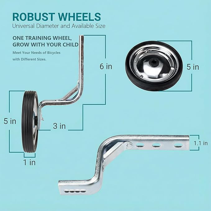Training Wheels Little World Heavy Duty Rear Bicycle Stabilizers Mounted Kit Compatible for Bikes of 14 16 18 Inch, 1 Pair-Stronger Version
