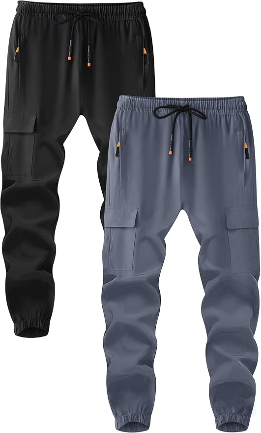 Boys Cargo Joggers Youth Quick Dry Athletic Pants Lightweight Hiking Jogger Pants with Zipper Pockets
