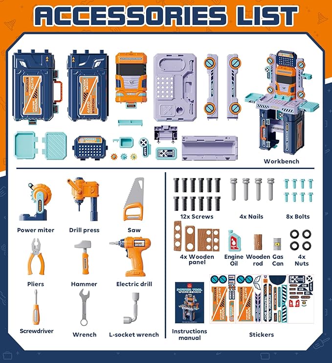 Lehoo Castle Kids Tool Bench (32.5 Inches Tall), Toddler Tool Set with Electric Drill, 2-in-1 Workbench and Toolbox, Pretend Play Tool Toys for Age 3-5, Birthday Gift for Boys