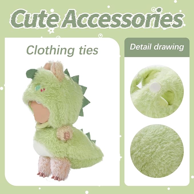 Cute Clothes for Doll Design Outfit Pop Blind Mystery Box Accessories Mart Mini La Boo-Boo Blah Bu Bu BuLafufu Ropa Plush Toy Stuff Dress Overalls Hoodie Pajamas (Green Dinosaur)
