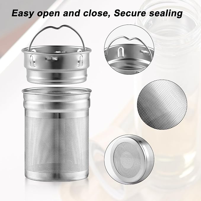 Tea Infuser Basket with Lid by Sivaphe, Large Tea Strainer for Loose Tea, Glass or Stainless Steel Tea Drink Bottle Replacement Filter