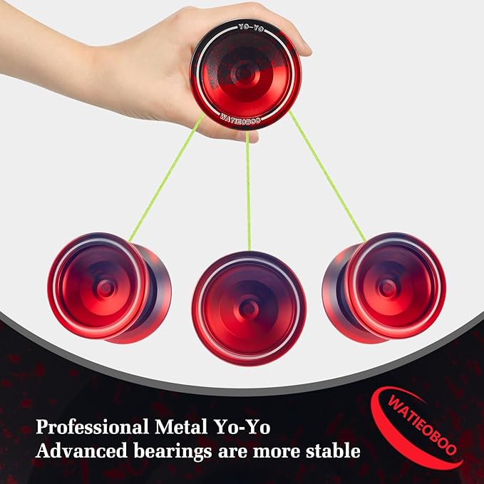 WATIEOBOO yoyo Responsive Yoyos for Kids Adults Beginner, yoyo Professional Unresponsive Metal yo yo Yo-yo for Advanced Players with Bearing Accessories+Removal Tool-Black+ Red