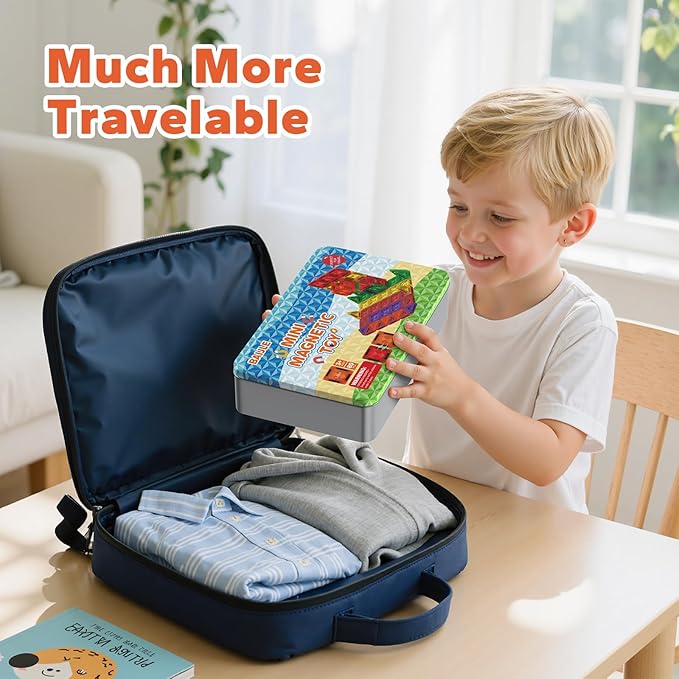 Mini Magnetic Tiles, 80PCS Diamond Pattern Travel Magnetic Tiles Building Set with Case, Construction Toys for Kids 4-8 Portable Classroom Educational Learning Toddler Toys for Boys Girls Gift Ages 3+