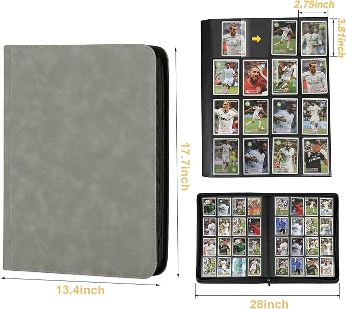Trading Card Binder 16 Pocket, GERMUN PU Cover Card Binder for 1000+ Cards, Premium Trading Card Holder Folders, Double Sided Pocket Card Album for MTG, TCG (Marble Grey)