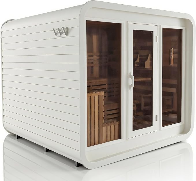 Customize Square Barrel Outdoor Sauna Room with Porch,220V HARVIA Electric Stove or Wood Burning Stove,4-8 Person Canadian Red Cedar Wooden Cube Sauna Kit
