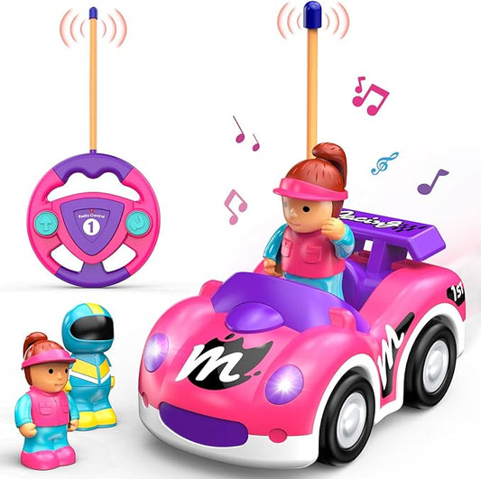 Elovien Remote Control Car for Toddlers 1-3, RC Race Toys for 3 Year Old Girl, Radio Controlled Car with Lights & Music Toys for Ages 2-4 Girls, Birthday Gift for Toddlers Baby Girls (Pink)