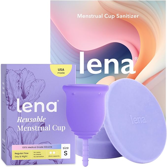 Lena Original Small Menstrual Cup & Cleaning Container – Reusable Silicone Period Cup with Collapsible Case for Easy Cleaning and Storage