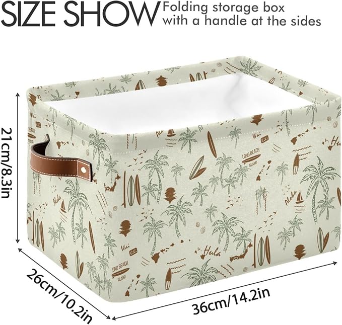 Aslsiy Storage Basket Hawaii Palm Surf Nursery Bins Brown Baby Box Canvas Clothes Shelf Basket Laundry Hamper Gift Baskets for Home Closet 2 Pcs