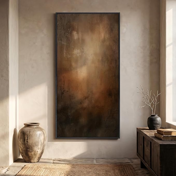 Large Framed Brown Black Abstract Wall Art, Modern Vertical Canvas Prints Paintings Artwork for Walls, Moody Contemporary Pictures Wall Decor for Hallway Living Room Bedroom Dining Room, 30x60 In