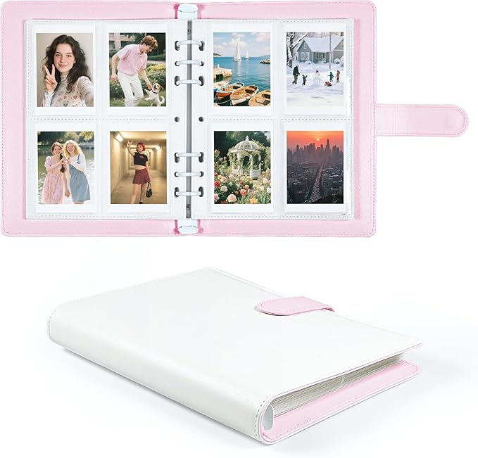 Refillable PU Leather Album A5 Photocard Binder with Adjustable Page,200 Pockets,Compatible with Fujifilm Instax Mini 12 11 9 40 99 90 8 7 Evo LiPlay,Polaroid Snap PIC-300 Z2300 Instant Cameras (Pink)