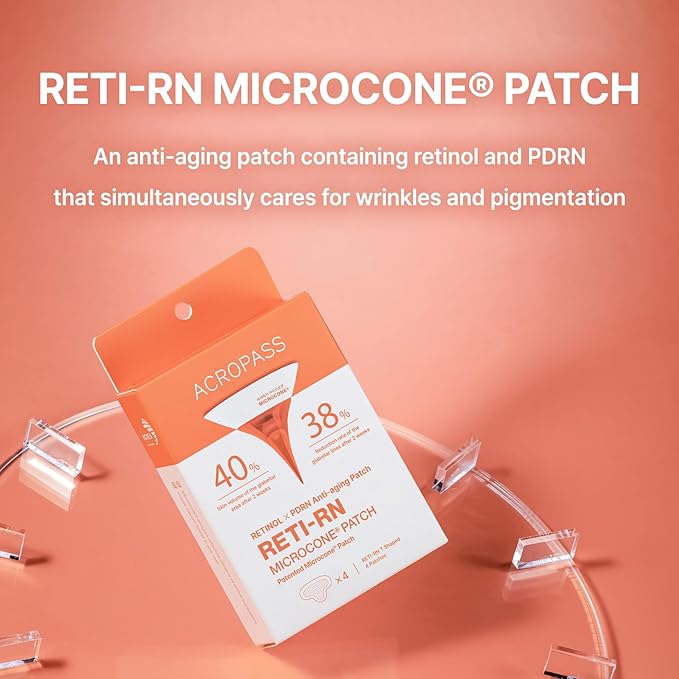 Wrinkle Patches ACROPASS RETI-RN Microcone, Deep Wrinkle, PDRN 10,000 ppm, Retinol 3,300 IU/g, Hyaluronic Acid, Anti-Aging (Slim Type, 6 Count)