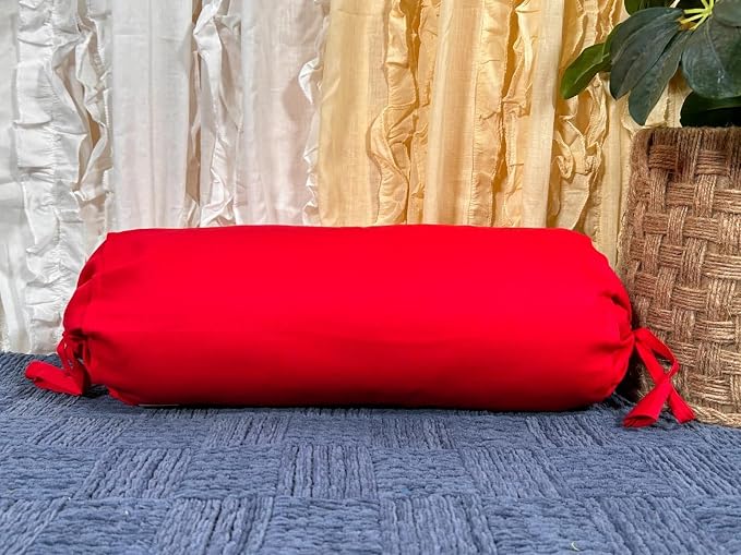 Cervical Neck Roll Pillow Cover with Cotton Bolster Pillowcases for Cylindrical Cushion and Drawstring Closure Round Neck Pillowcase 6" x 18" (15 x 45 cm) Red