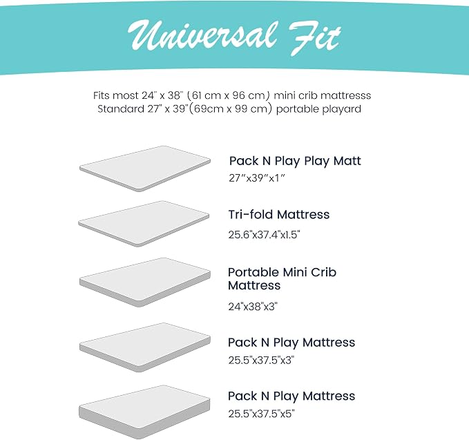 100% Organic Cotton Fitted Sheets Perfectly Compatible with Graco Pack n Play, Babyletto, Pamo Babe, Hiccapop, Dream on Me, Evenflo, Baby Trend Portable/Mini Crib/Playards. 2 Pk