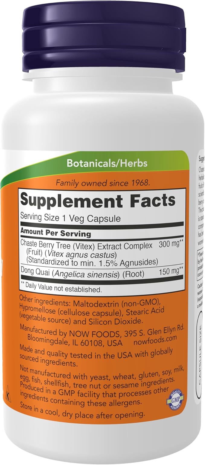 Now Supplements, Chaste Berry Vitex Extract 300 mg with Dong Quai, Women's Health*, 90 Veg Capsules (Pack of 12)