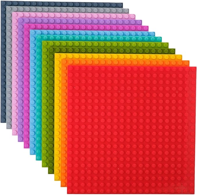 Strictly Briks Brick Base Plates - Compatible with Lego & All Major Brands - 6x6 in, 12-Pack Rainbow Colors - Stackable Rainbow Building Blocks Baseplates with 20x20 Studs
