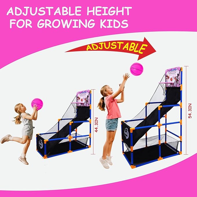 Nattork Arcade Basketball Game Set with 4 Balls and Hoop, Kids Basketball Hoop Indoor Outdoor Sports Toy Gifts for Kids Boys Girls 3-8 Years Old, Air Pump Included, Ideal for Gifts