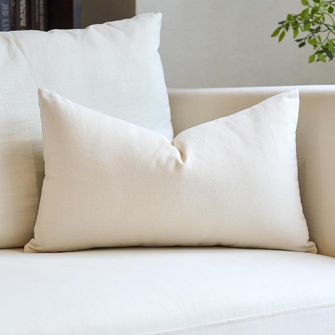 Neutral Floral Pillow Cover 12x20, Vintage Linen Lumbar Pillow Cover Soft Decorative Farmhouse Accent Pillow Case for Couch Bedroom Living Room Home Decor, Blue