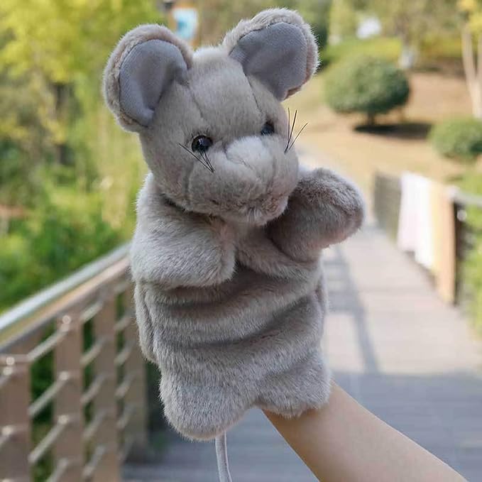 Mouse Hand Puppets Plush Animal Toys for Kids Imaginative Pretend Play Storytelling Gray