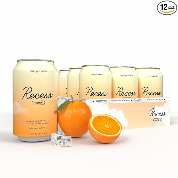Recess Mood Magnesium Supplement Drink Calming Beverage, 12 Ounce (Orange Vanilla, 12 Pack)