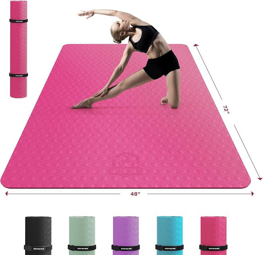 HAPBEAR Extra Large Yoga Mat - 72"x48"x6mm (1/4 inch), Non-Slip, Durable, Thick Wide Exercise Mat for Home Workouts, Yoga, Pilates, Stretching and Cardio Workouts