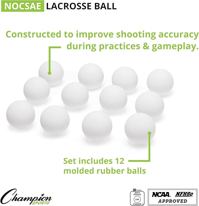 Champion Sports Lacrosse Balls – Official Size SEI Certified, Multi-Color Packs of 3, 6, or 12 for Practice & Games