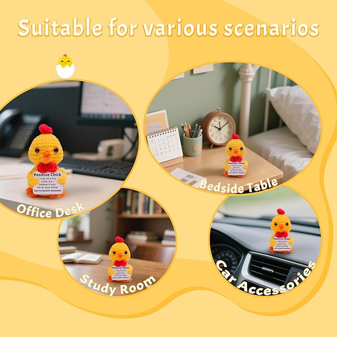 Mini Funny Positive Chick, Knitted Wool Chick Toy with Positive Card - Creative Cute Crochet Doll Emotional Support Cheer Up Keepsake Gift for Friends, Student, Christmas