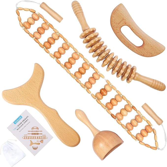 Xokocli 5-in-1 Wood Therapy Massage Tools Lymphatic Drainage Massager for Muscle Pain Relief | Maderoterapia Kit Body Sculpting Tools for Anti-Cellulite, Body Shaping