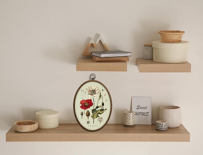 Vintage Boho Floral Oval Wall Art, Vintage Floral Botanical Oval Framed Wall Art, Waterproof Cottage Core Home Decor for Western Farmhouse Bedroom Living Room, Home Retro Decor Products, 07