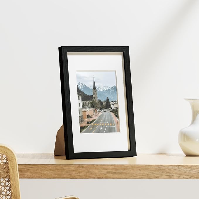 Vittanly 8x12 Picture Frames Set of 9 for Wall or Tabletop Display, Black | Display Pictures 6x8 with Mat or 8x12 without Mat, Engineered Wood with Shatter Resistant Plexiglass, Gallery Photo Frames