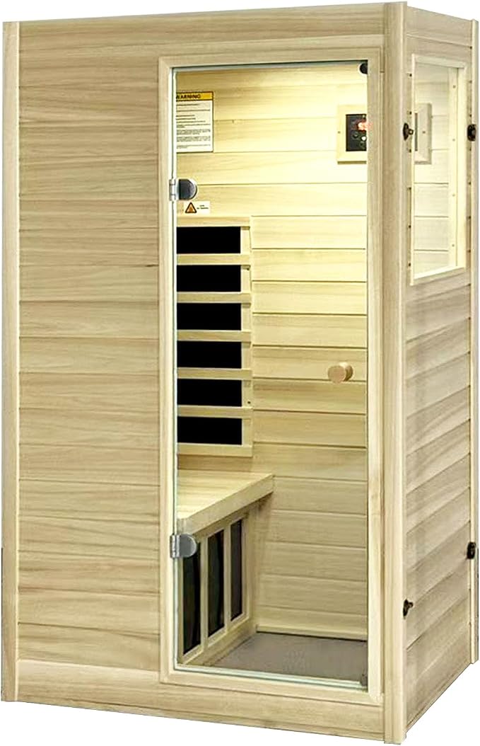 Far Infrared Sauna European Aspen Wood 1 Person Infrared Sauna for Home 905W Low EMF Mini Indoor Sauna with Bluetooth Speakers, Right Door