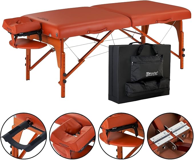 Master Massage 31" Santana Pro Portable Massage Table Package, Memory Foam Cushioning, Reiki Leg Panels, Mountain Red- Tattoo Table- Spa Bed- Folding Massage Table- Facial Bed