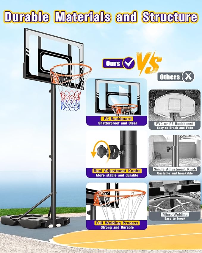 TONBUX Kids Basketball Hoop Outdoor, 3.5-7ft Stepless Adjustable Height, Portable Basketball Hoop for Kids in Backyard, Driveway and Indoor, Shatterproof PC Backboard