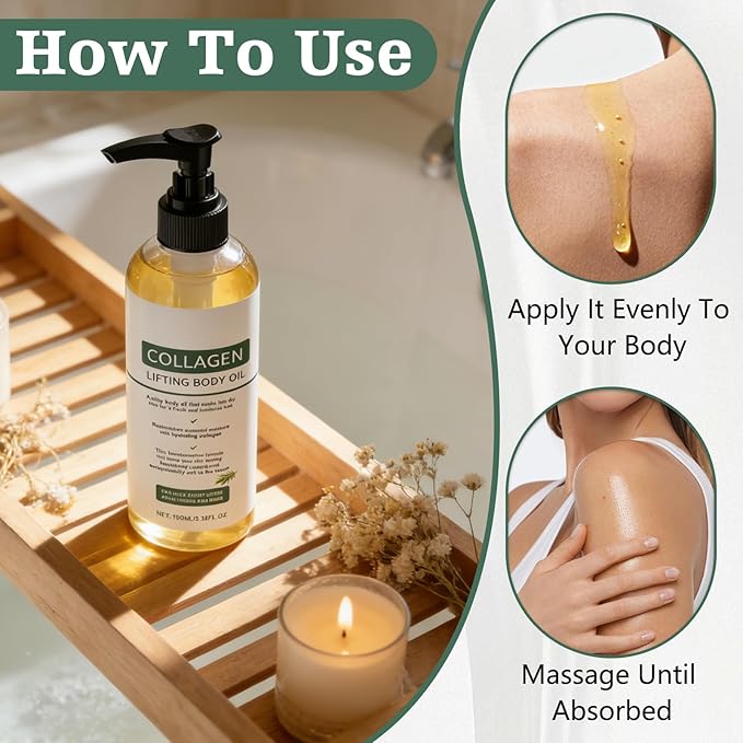 2 Packs Hydrating Collagen Oil For Body & After Shower,Collagen Lifting Body Oil After Shower with Hydrating Formula For Women & Men Lightweight Non-Greasy (3.38 Fl Oz)