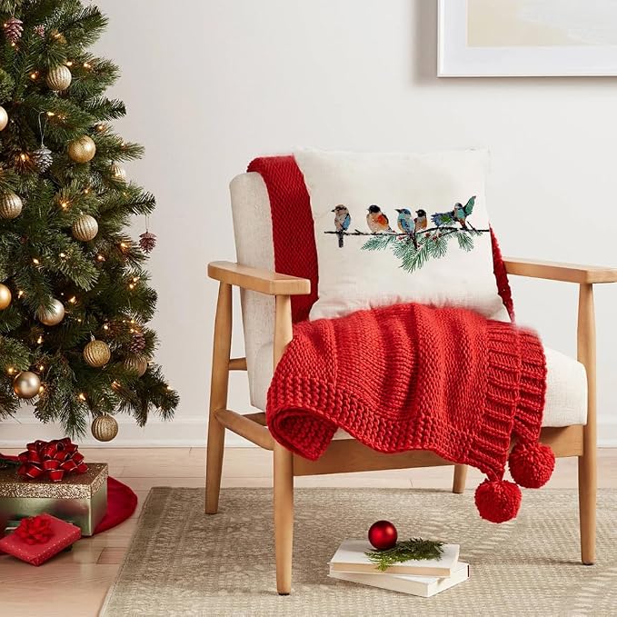 RABUSOFA Christmas Pillow Covers 18x18 Inch Birds Christmas Decorations Christmas Winter Throw Pillow Cases Xmas Outdoor Birds Decor Decorative Pillows for Couch Holiday Teal