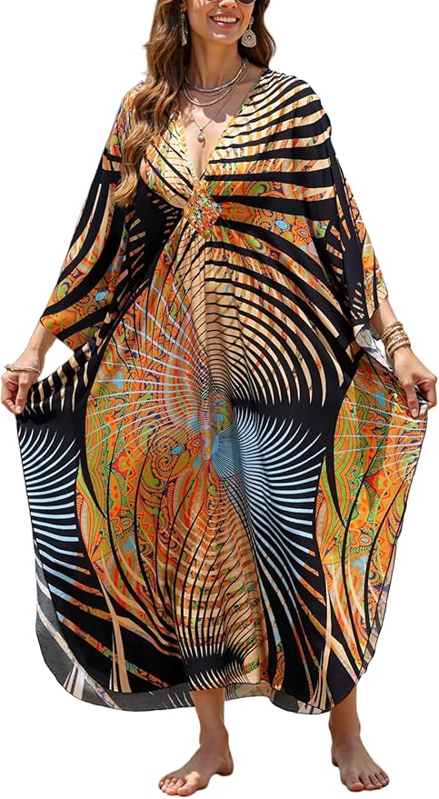 Mumu Dresses for Women Plus Size, Bohemian Kaftan Beach Cover Up Long Maxi Nightgown Soft Loungewear