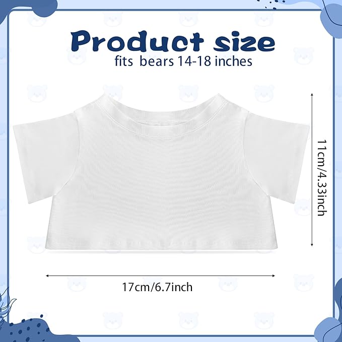 Bear Tee Shirt Fit 8-10inch Bear Clothes Stuffed Animal Clothes Shirt Basic Stuffed Bears Dolls Shirt, White