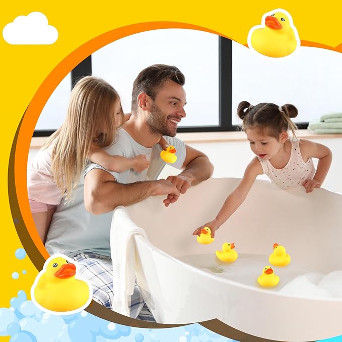 Lenwen 50 Pcs Waterproof No Hole Rubber Ducks Bath Toy with Sealed Plug Without Hole Bathtub Floating Bath Toy for Birthday Party Decoration Gift Swimming Pool (2.2 Inch)