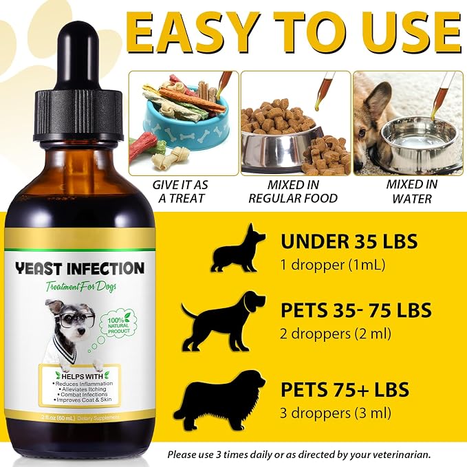 Yeast Infection Treatment for Dogs,Dog Ear Infection Treatment, Soothing Dog Yeast Infection,Allergy Relief,Natural Fast Relief Drop for Immune Health - 2 fl oz