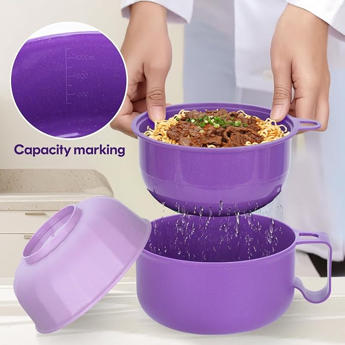 40 oz Ramen Bowl,Unbreakable Portable Ramen Cooker with strainer, Instant Ramen Noodle Bowls College Dorm Room Apartment Essentials,RV Camping Dishes Set BPA Free