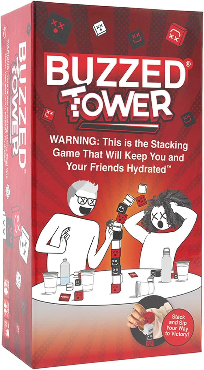 WHAT DO YOU MEME? Buzzed Tower: The Stack-and-Sip Drinking Card Game for Adults – Includes 30 Blocks, 80 Cards, and Big Laughs for Parties, Game Night, and Epic Bachelor Party Celebrations