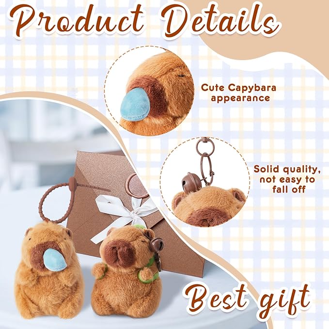 2 Pcs Capybara Plush Keychain Capybara Stuffed Animals Plush Pendant Exchange Birthday Party(Turtle Bag, Snot)