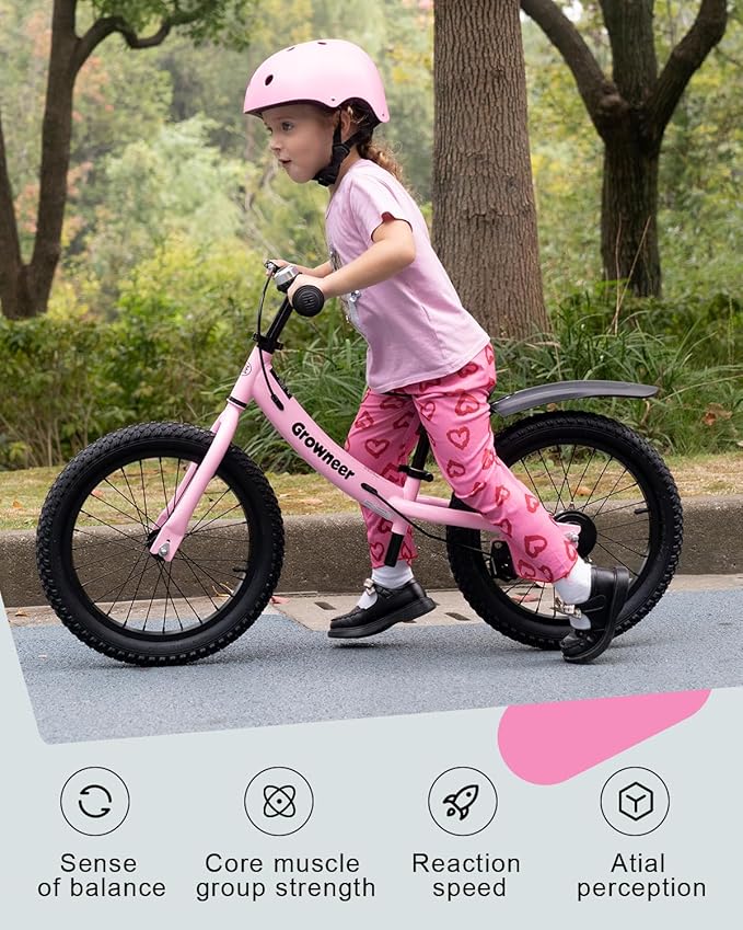GROWNEER 16" Kids Balance Bike for 4-8 Year Old Boys Girls, Lightweight High Carbon Steel Frame Bicycle, Adjustable Padded Seat & Handlebars, Rear Brake, All-Terrain