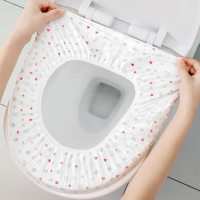 Elastic Large Size Disposable Toilet Seat Covers for Travel,20 Pack Waterproof Toilet Seat Covers for Bathroom,Fit for V/U/O/Square Shape Toilet,Individually Wrapped (2 colors-F set)