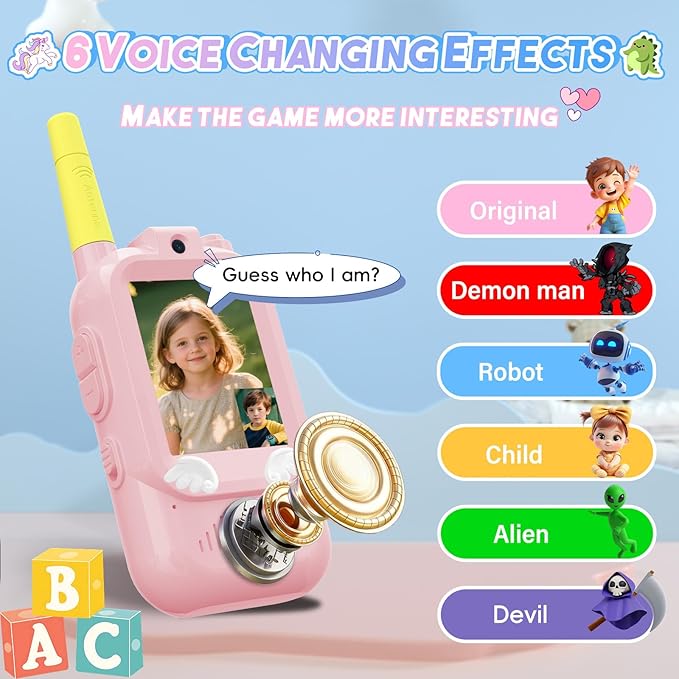 Video Walkie Talkies for Kids,ELFEYE Handheld Rechargeable Video/Voice Call Children Walkies Talkies,Toddler Toy for Indoor Outdoor Games,Camping Hiking,Gift for Kids Ages 3-12 (Blue/Pink)