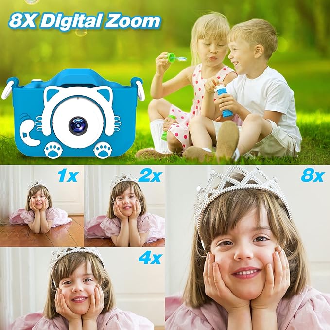 Goopow Kids Camera Toys for 3-8 Year Old Girls Boys,Children Digital Video Camcorder Camera with Cartoon Soft Cover, Best Chritmas Birthday Festival Gift for Kids - 32G SD Card Included
