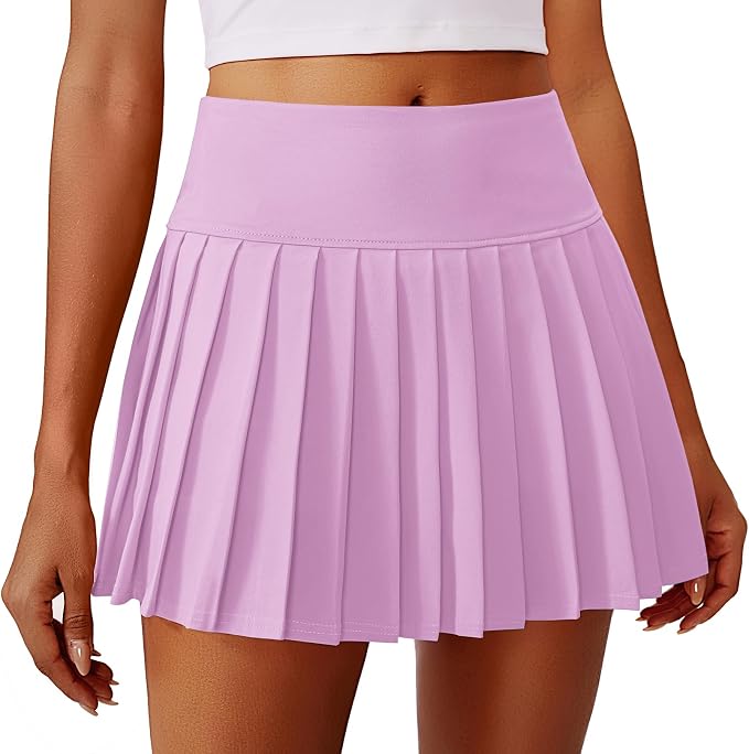 PINSPARK Pleated Tennis Skirts Mini Athletic Golf Skorts with Pocket | 14", High Waist, Lightweight, Quick Dry, Stretchy, Inner Shorts, Sun Protection, Pickleball, Casual, for Women